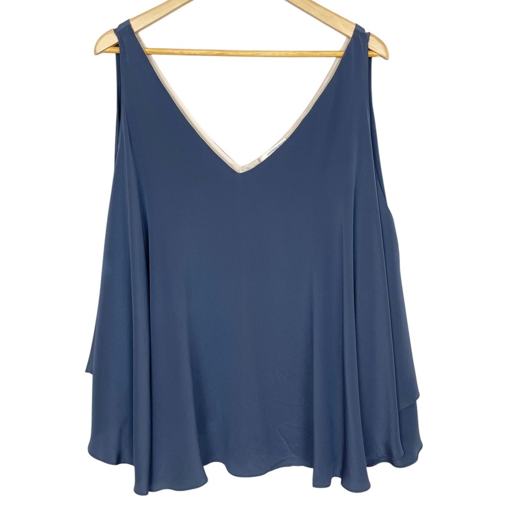 Lavender Brown Slate Blue Silk V-Neck Draped Sleeveless Top L Luxury Made in USA